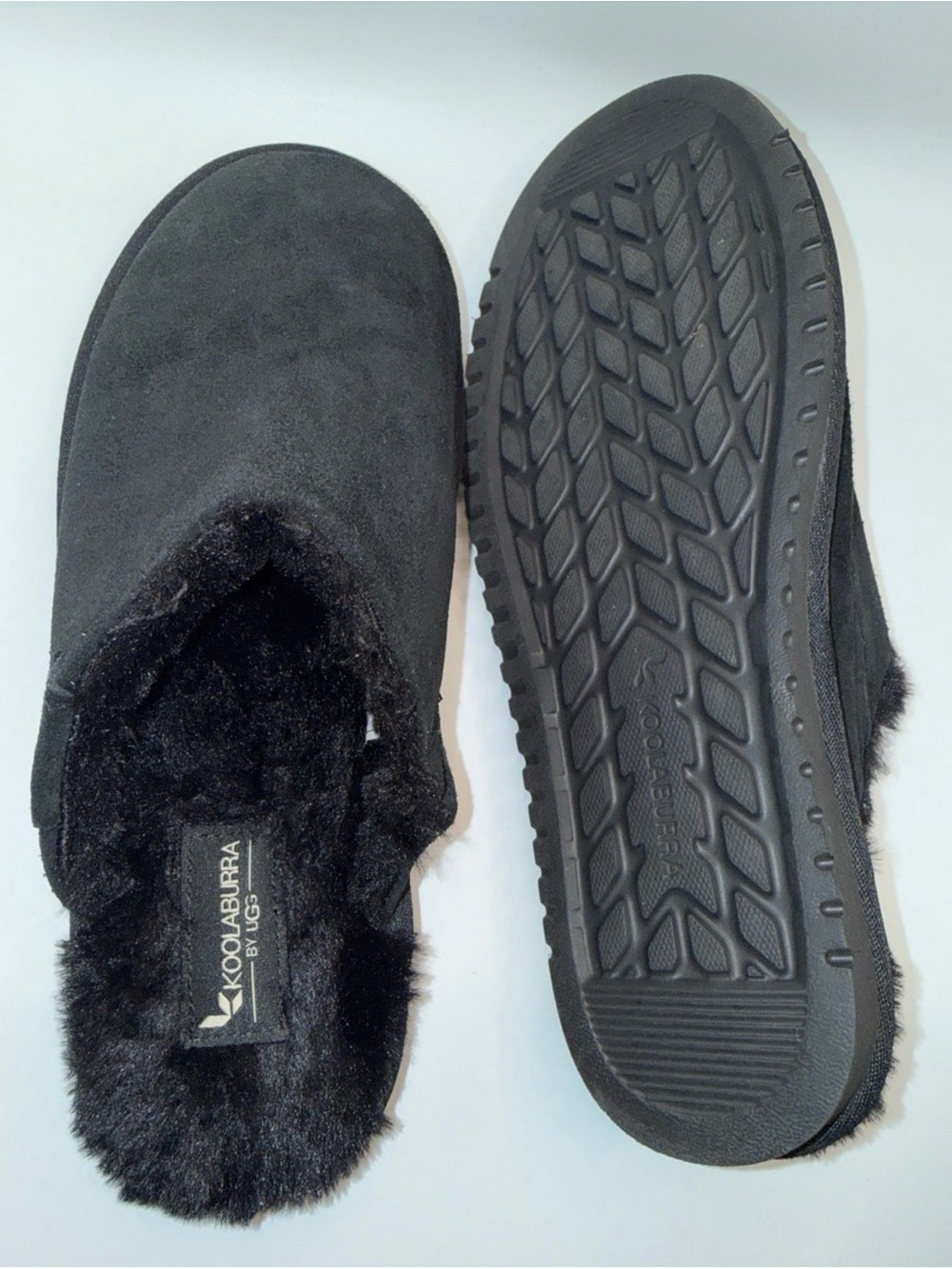 Woman’s Koolaburra Black Suede Faux-Fur Slip-On Slippers size 10